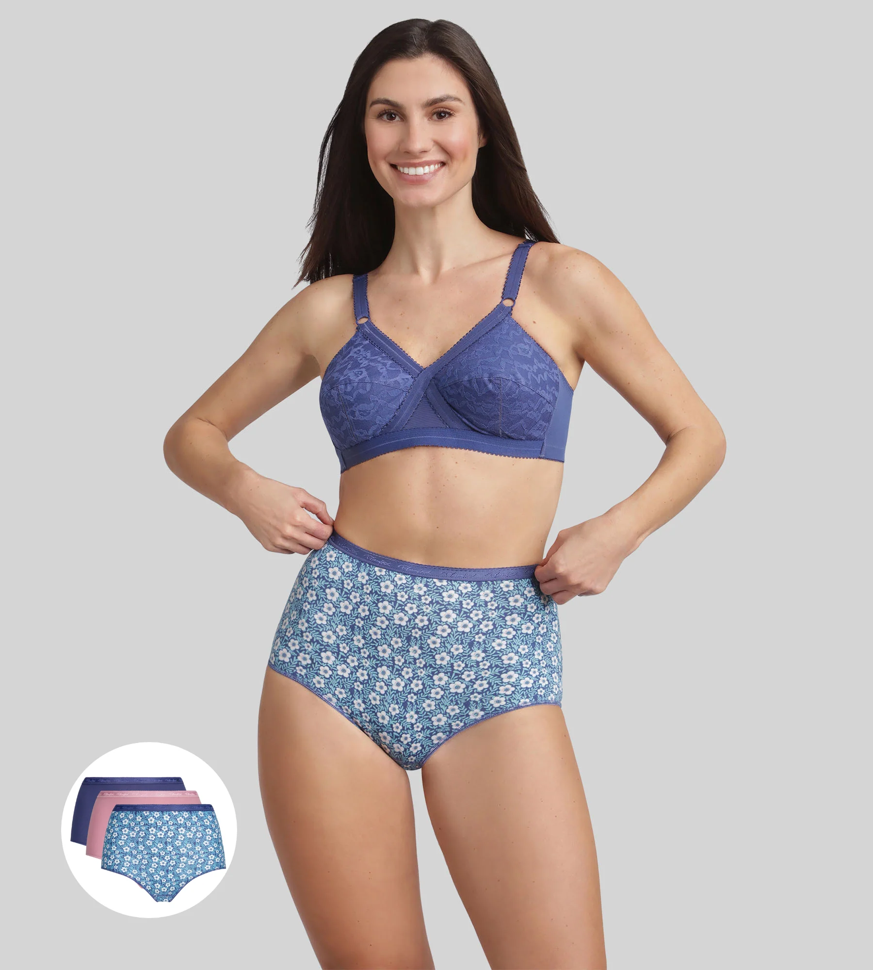 Pacco di 3 slip a vita alta blu, stampa azzurro, rosa orchidea Cotone Bio - Image 3